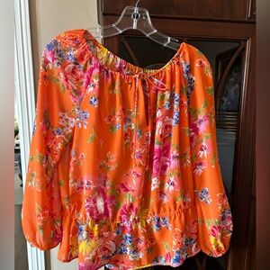 Vintage Chaps orange floral blouse Petit Small